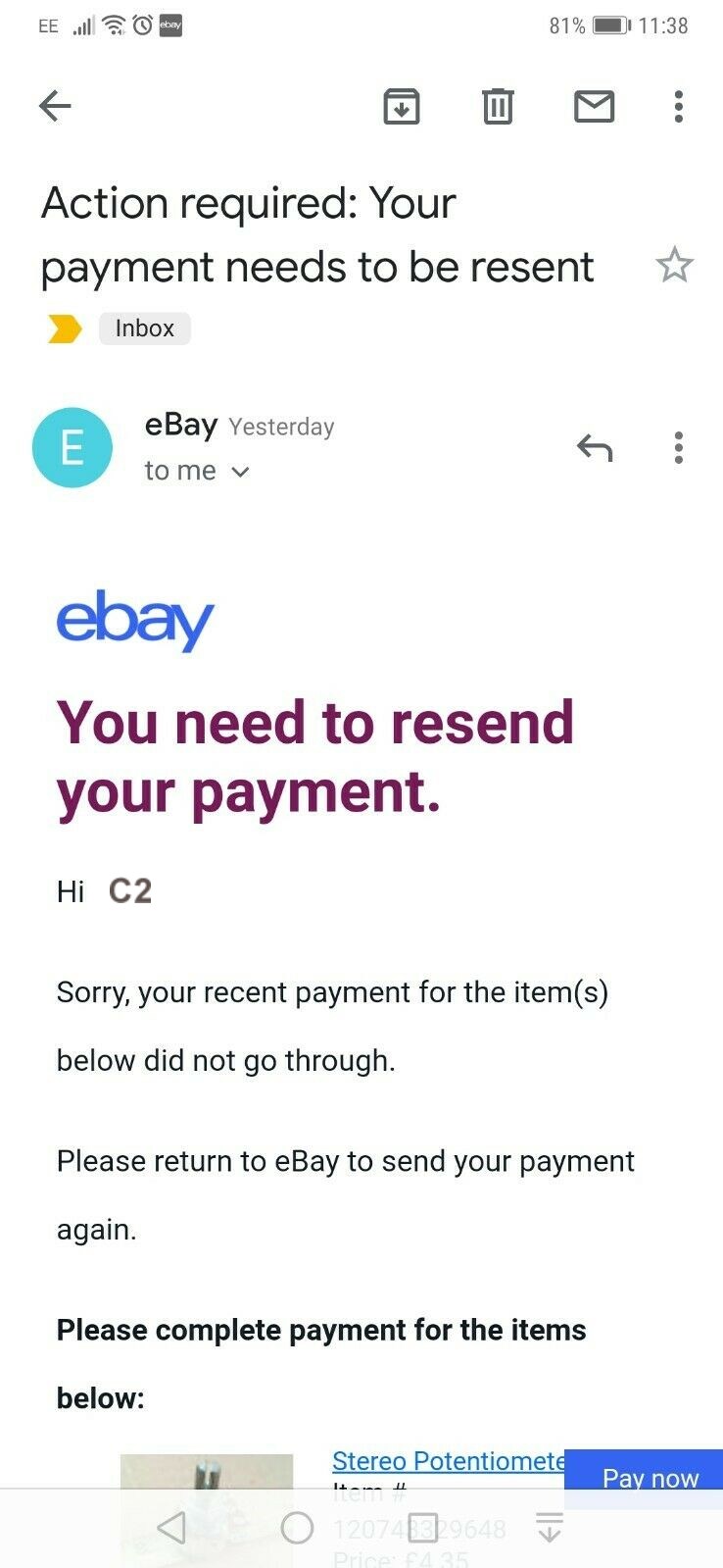 Ebay
                            asks customers to pay again for items
                            already paid for 30th October 2019