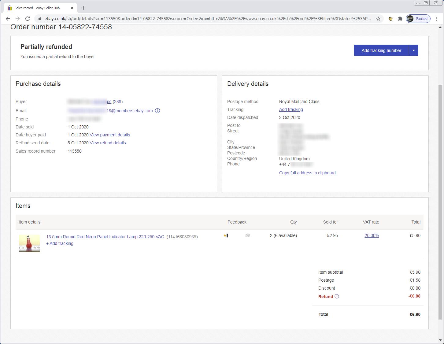 Order Details Page
Showing Ebay Price Misrepresentation or Fraud