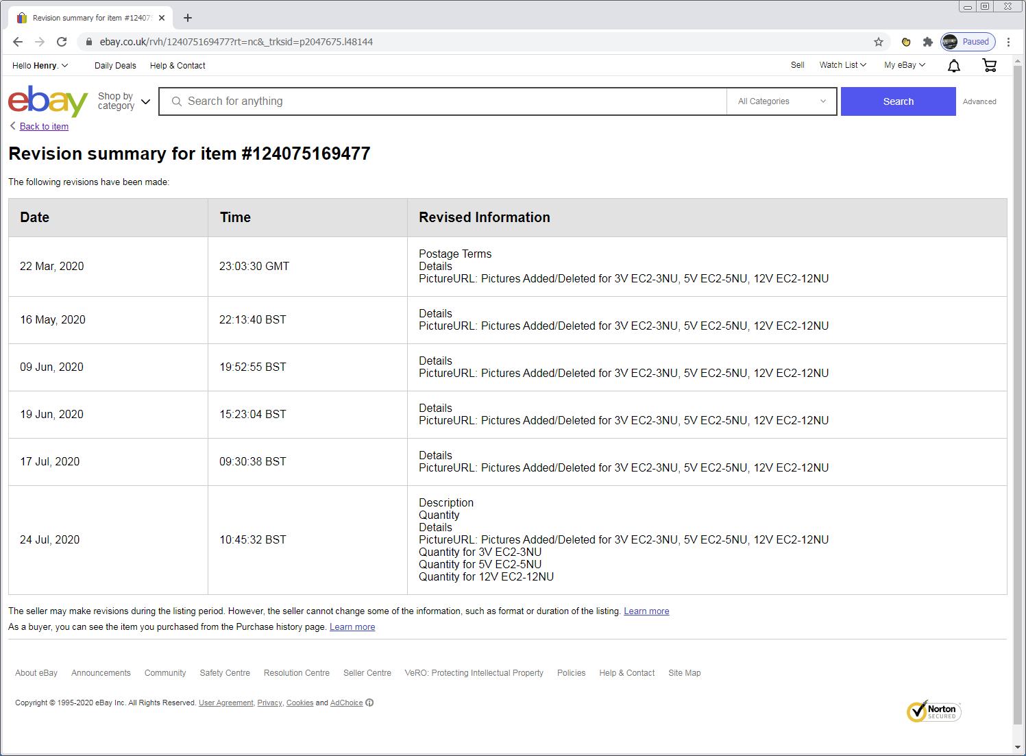 cick to enlarge Ebay Relay Listing Revision History