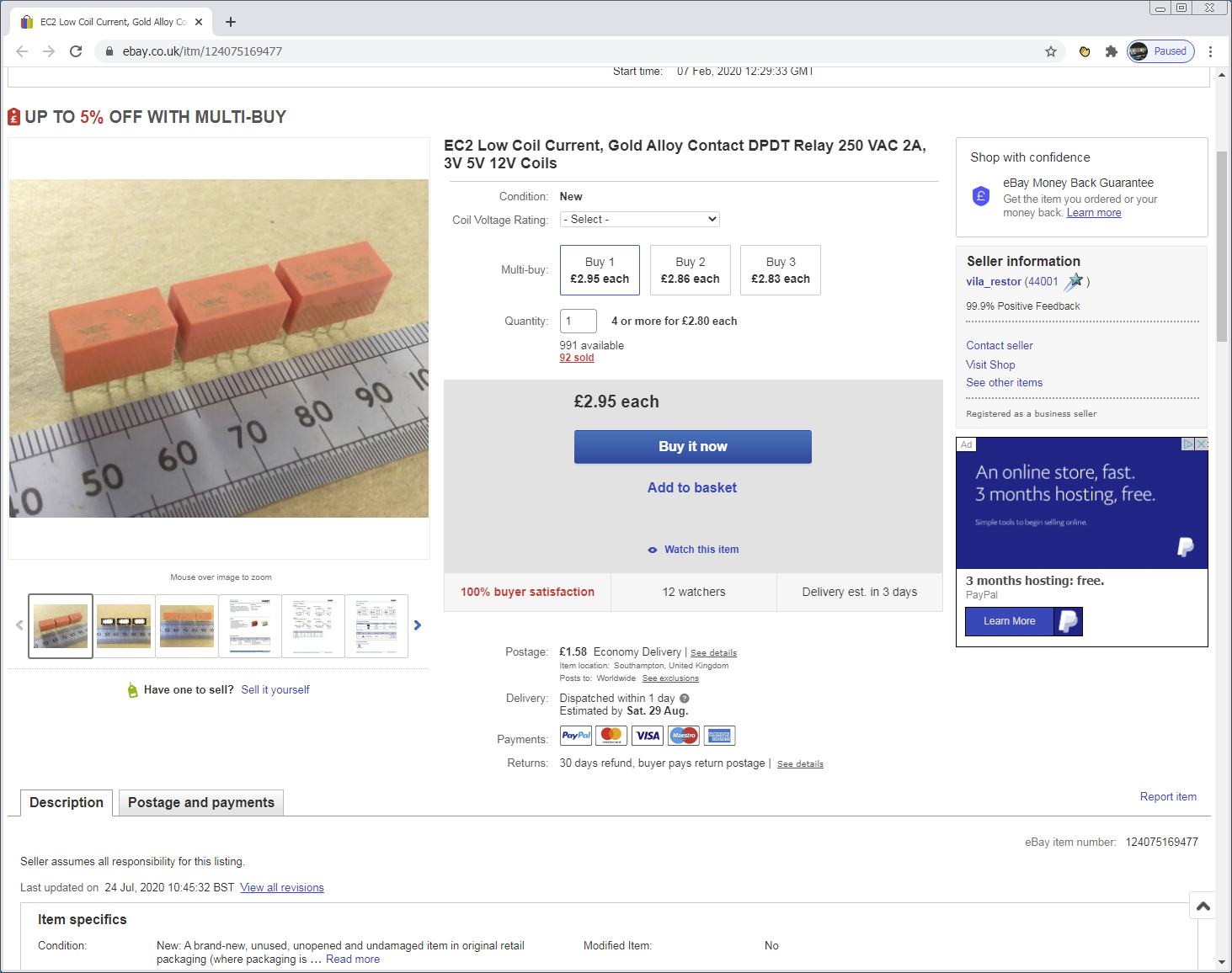click to enlrage Relays Listing with
Multi-Buy Promotion Active