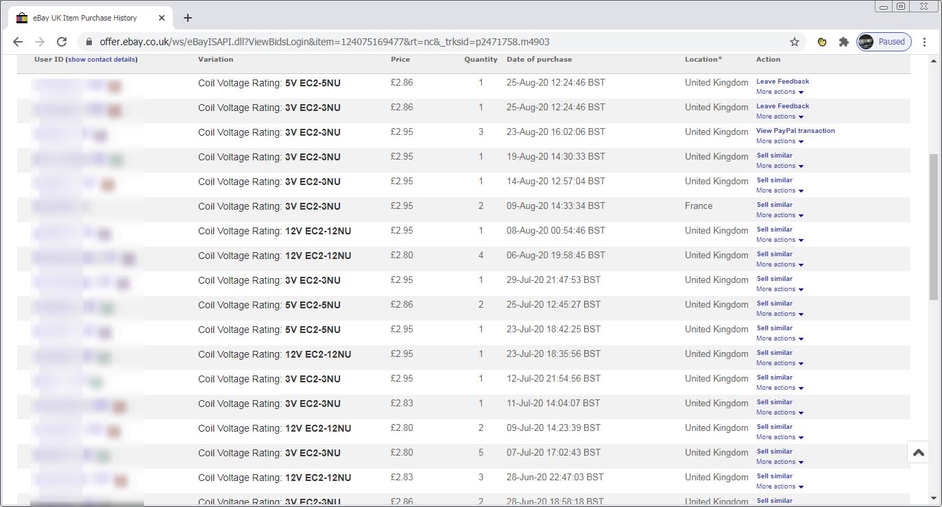 click to enlarge Ebay Relay Sales List
Showing Incorrect Charges to The Customer