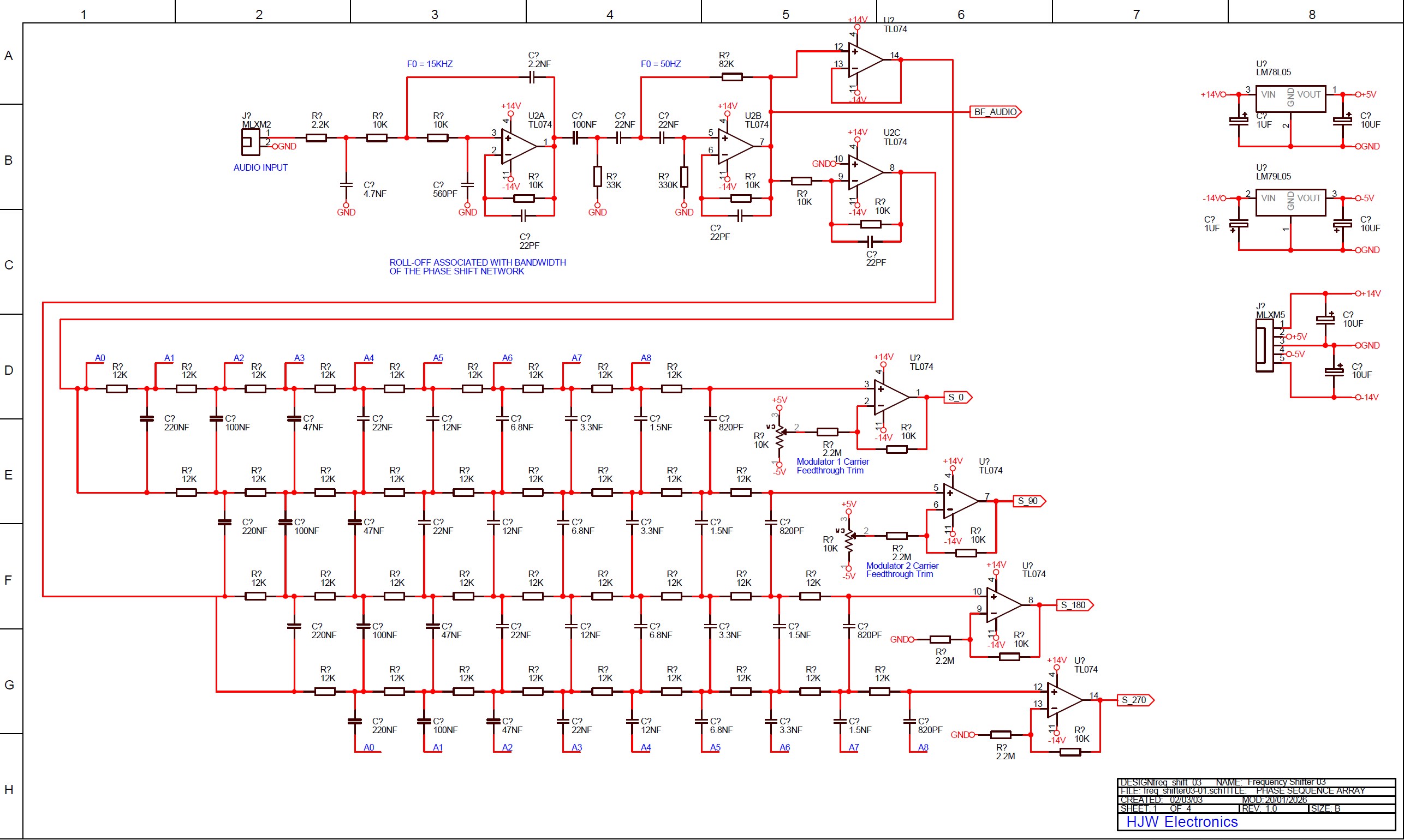 click to enlarge HJW Electronics Dual Analogue
Frequency Shifter Electronic Schematic Diagram Board 1 Phase
Sequence Array