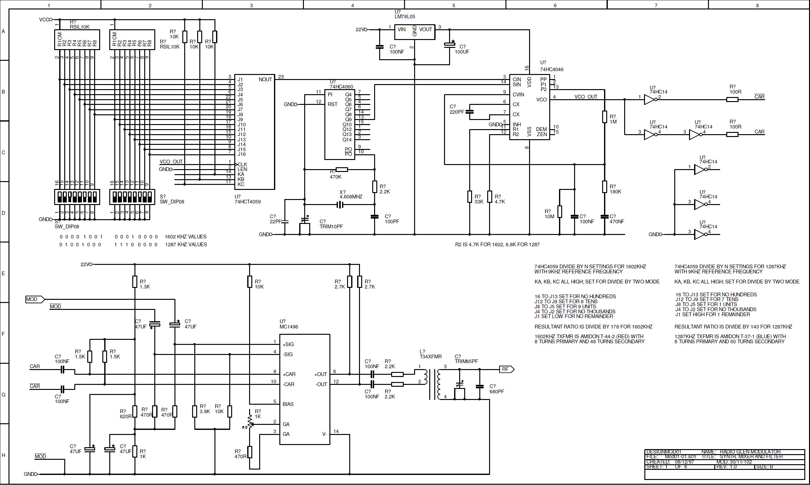 click to enlarge Cheap AM Transmitter Frequency
Source Using PLL Frequency Synthesizer Electronic Schematic
Diagram