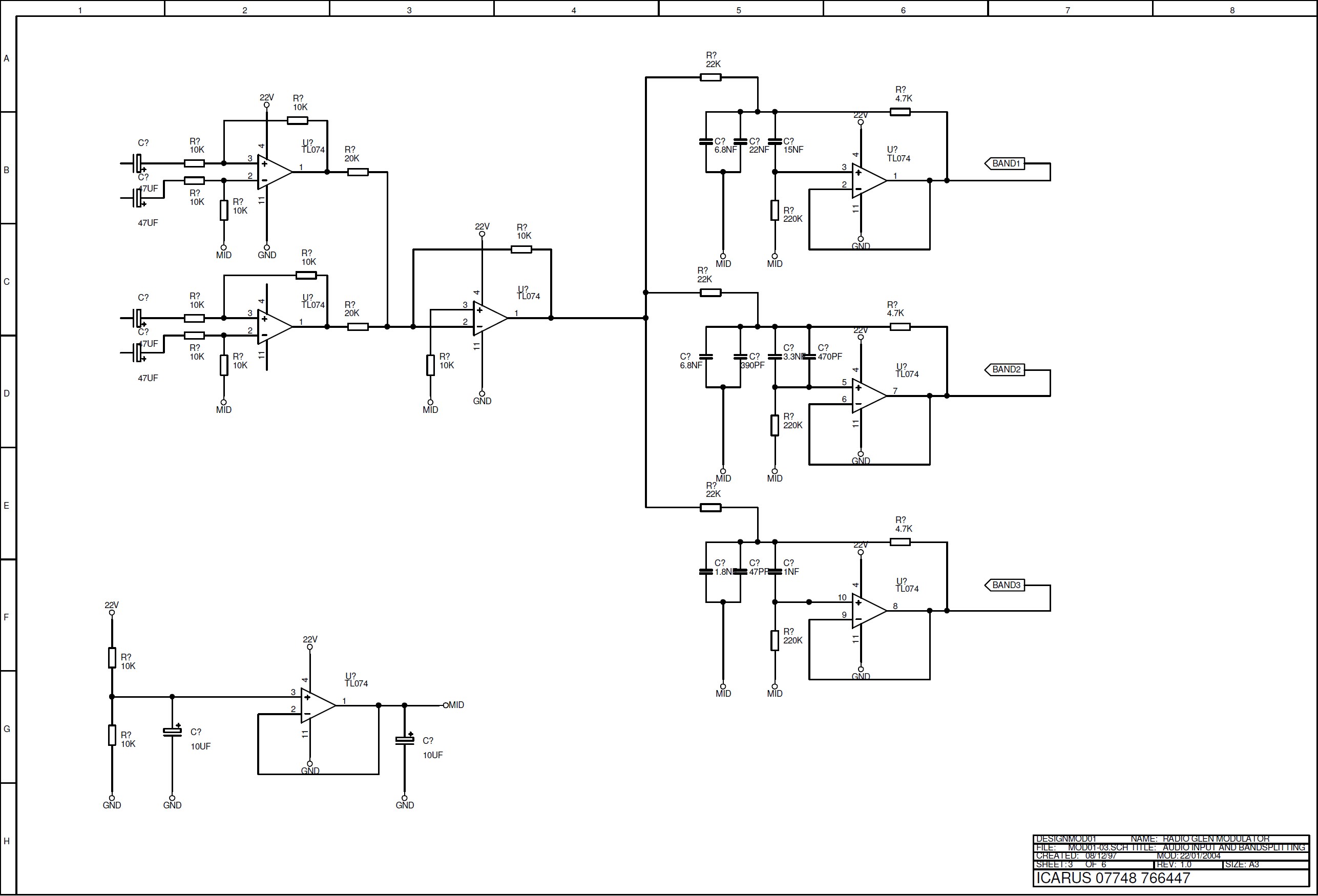 click to enlarge Band Splitting Gyrator Filters
Used In An AM Radio Audio Modulation Processor Electronic
Schematic Diagram