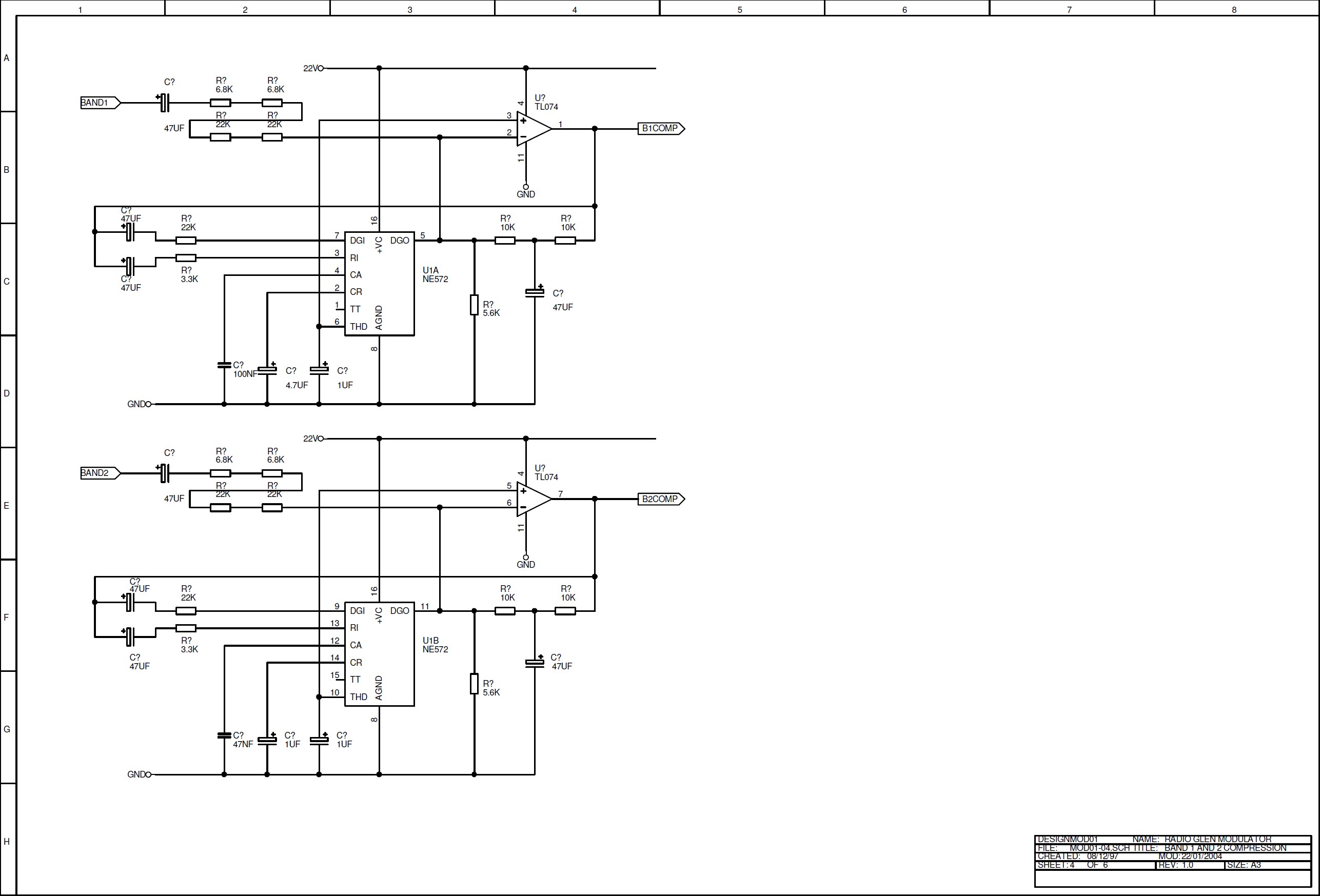 click to enlarge Schematic Diagram Of Splt Band
Audio Compression Used For AM Radio Modulation Optimisation in
the HJW Electronics Radio Glen Transmitter