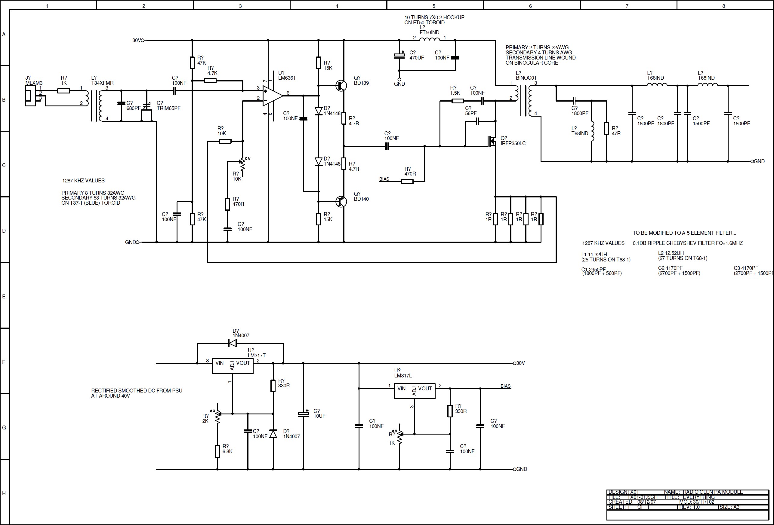 click to enlarge Circuit Diagram Of Radio
Frequency Linear Power Amplifier For Low Power AM Broadcast
Use At Radio Glen In Southampton
