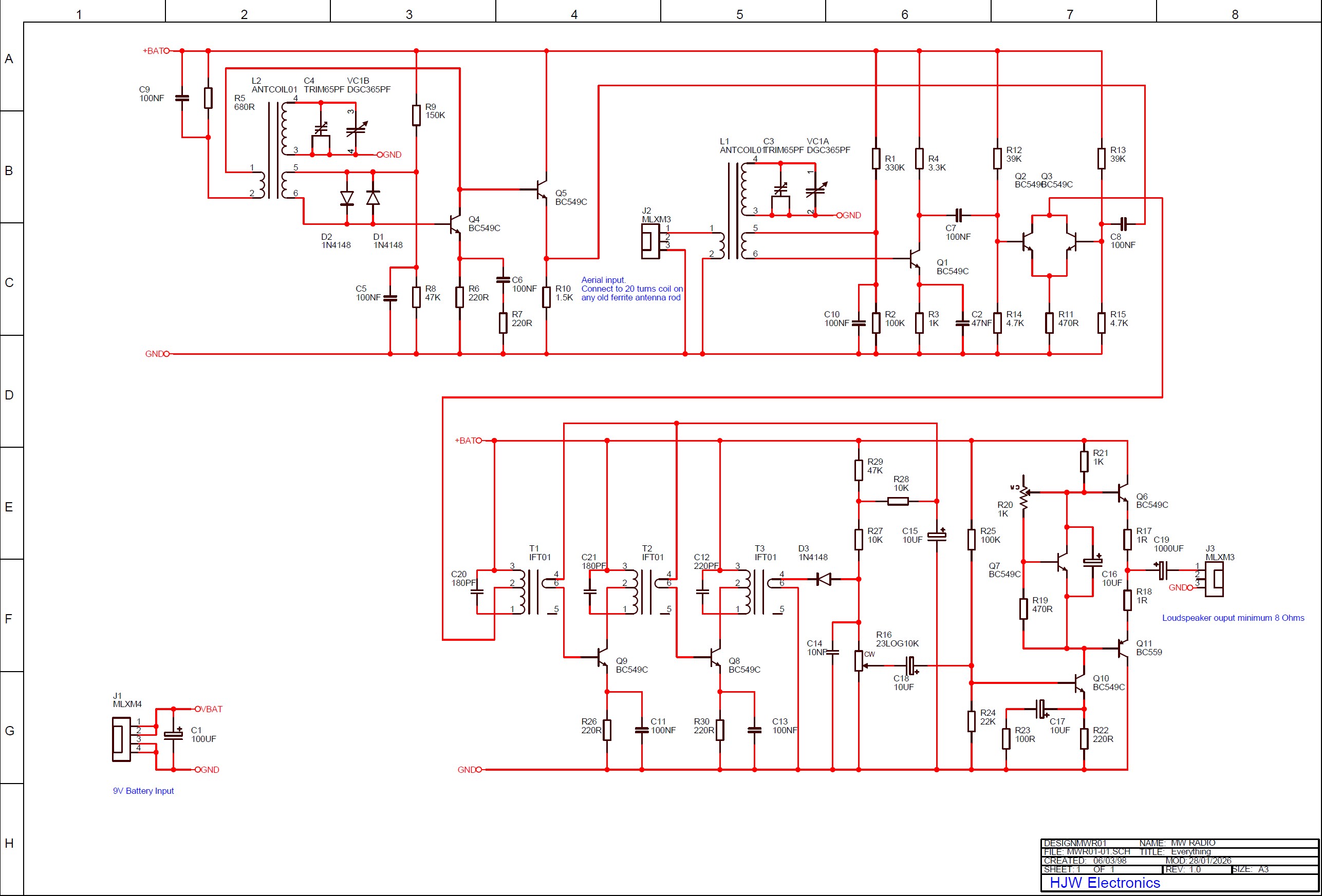 click to enlarge Electronics Schematic Diagram Of
A Home Constructed MW AM Radio