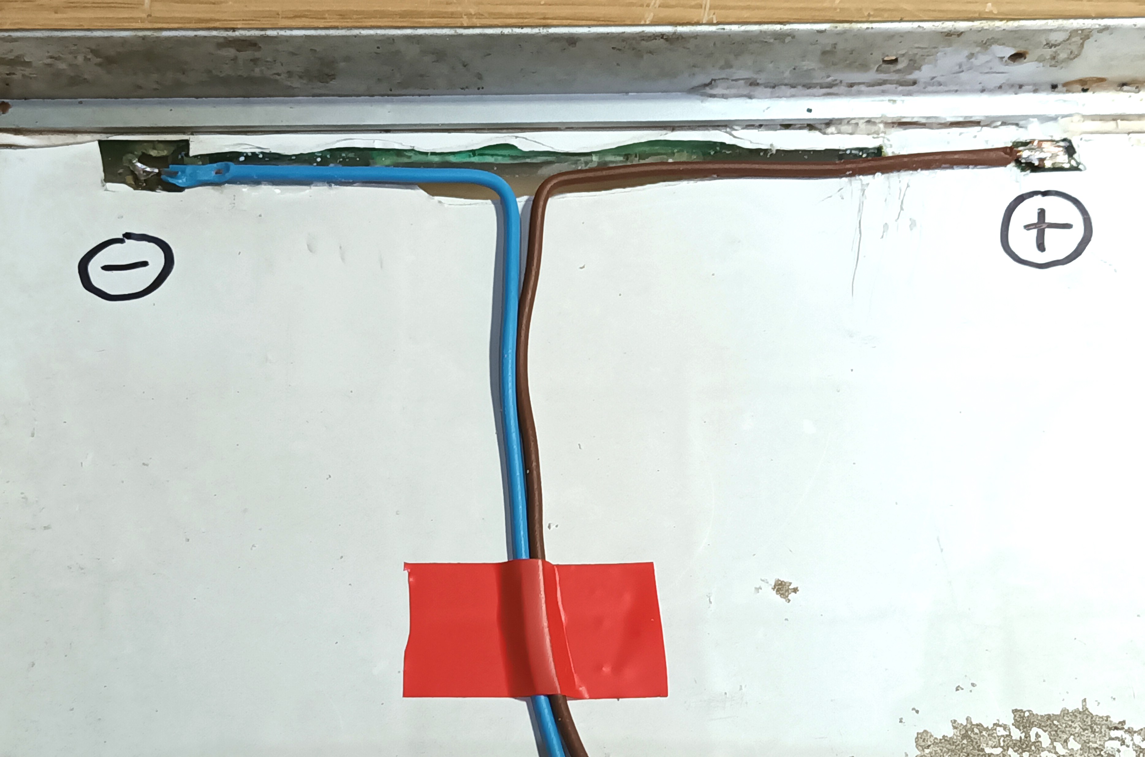 click to enlarge New Wiring Soldered To 12V
Solar Panel Bus Bars And Shaped As Required