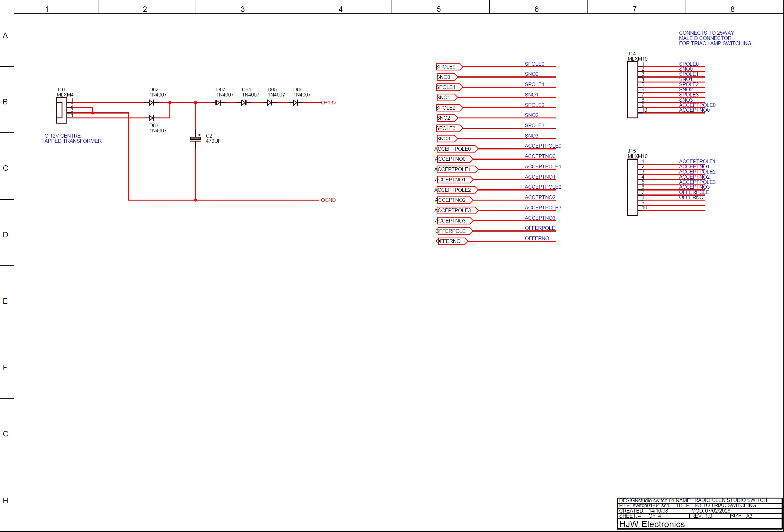 click to enlarge Electronic Schematic Diagram Of
Radio Glen Transmit Selector Triac Annunciator Outputs And
Power Supply