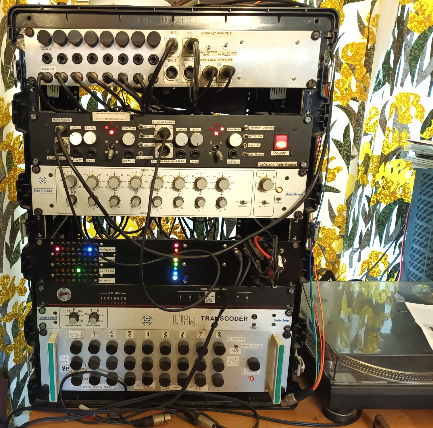 click to enlarge A Small Studio Analog Ambisonic
Surround Sound System Using Classical First Order B-Format and
UHJ Monitoring